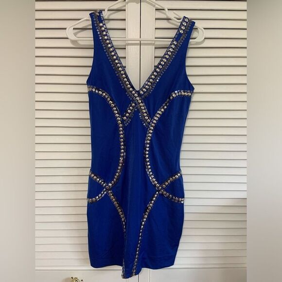 Bebe royal blue sequin mini bodycon dress - Picture 1 of 7